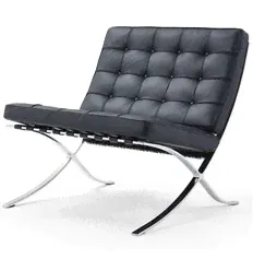 Дизайнерское кресло BARCELONA CHAIR чёрный, прессованная кожа