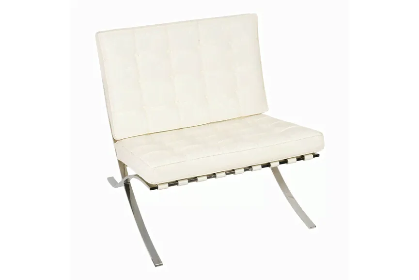 Дизайнерское кресло Barcelona Style Chair Кожа белая-0